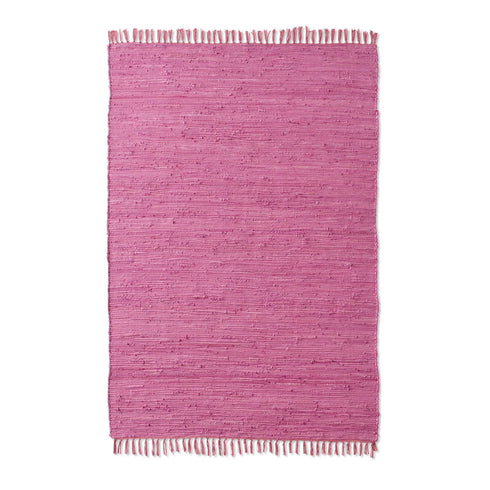 Flicken-Teppich 100% Baumwolle | Waschbarer Fleckerl mit Fransen | Berry